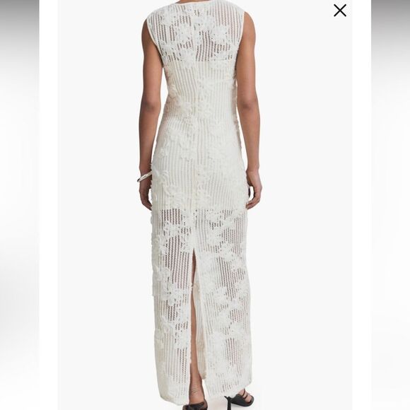 Mango Floral Appliqué Open Stitch Dress Ecru Large NEW - Picture 3 of 11